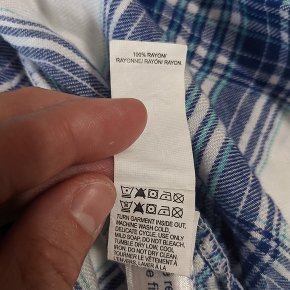Lucky Brand Short Sleeve Button Down Shirt Pockets Blue White Plaid XS - Picture 2 of 8